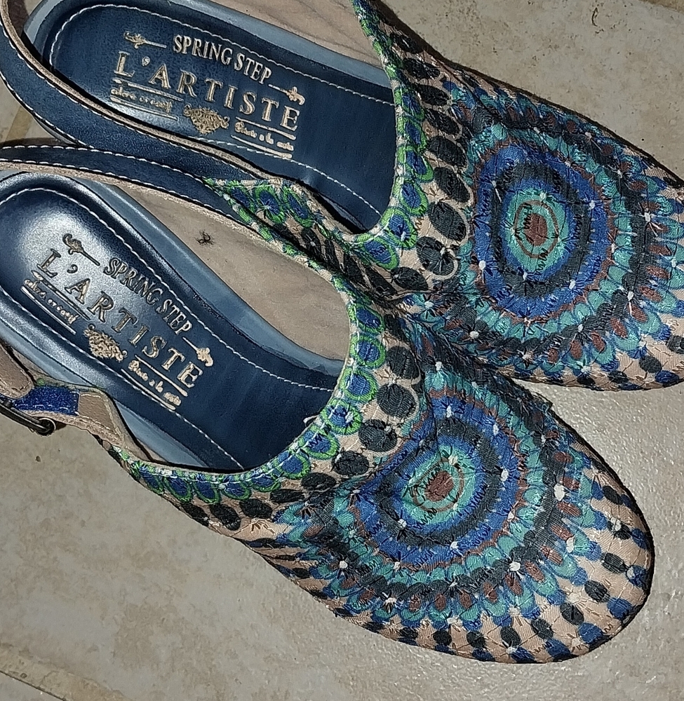 L'Artiste Peacock Shoes Women's Platform Heels - Blue and Brown